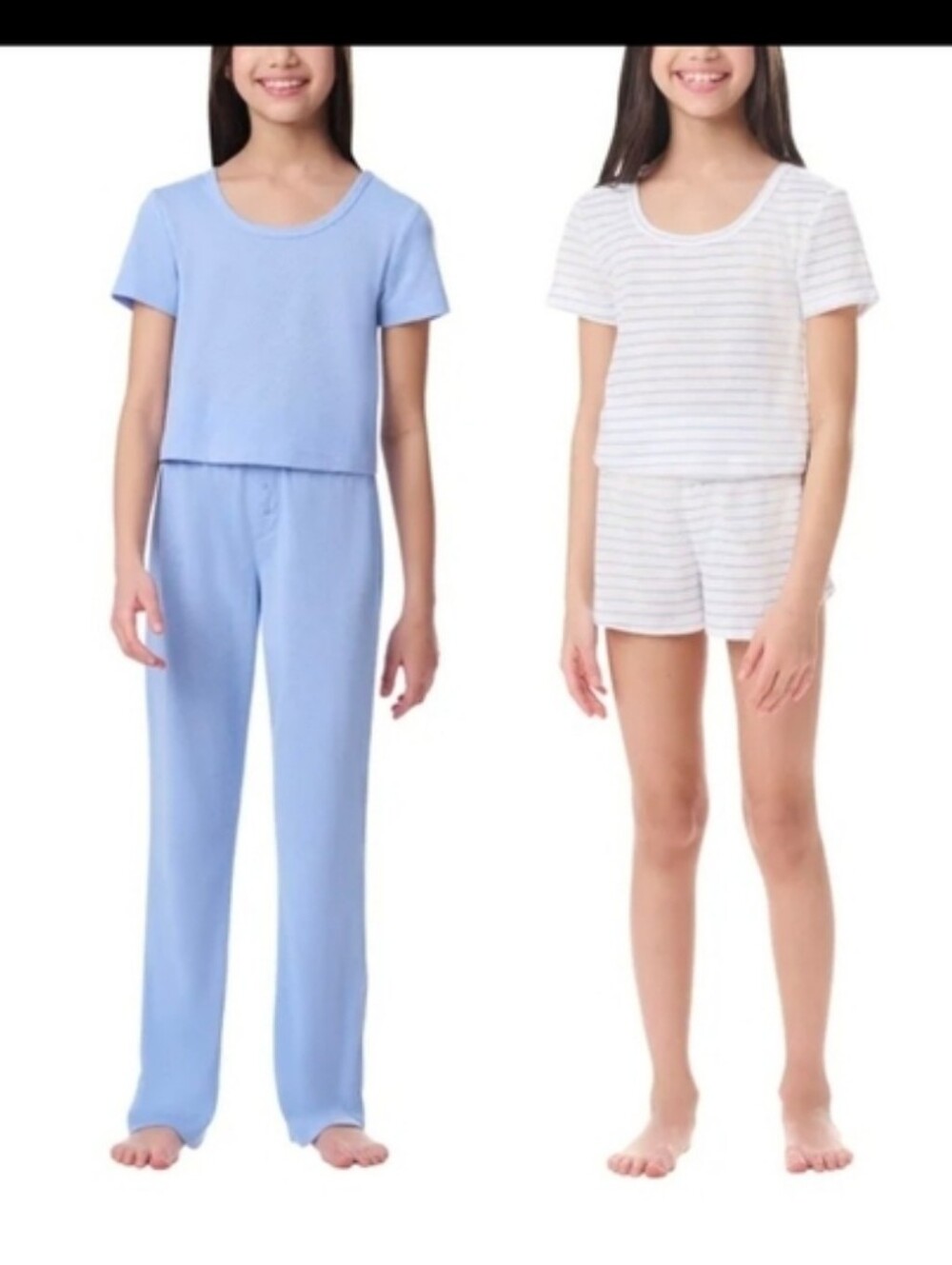Splendid 4 Piece Pajama Light Blue White Girl's Knit Lounge Set Large 10/12